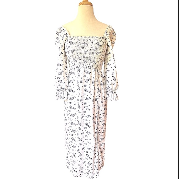 House of Harlow Linen Smocked Bodice Square Neck Floral Soft Cottagecore Size XS - Picture 3 of 14